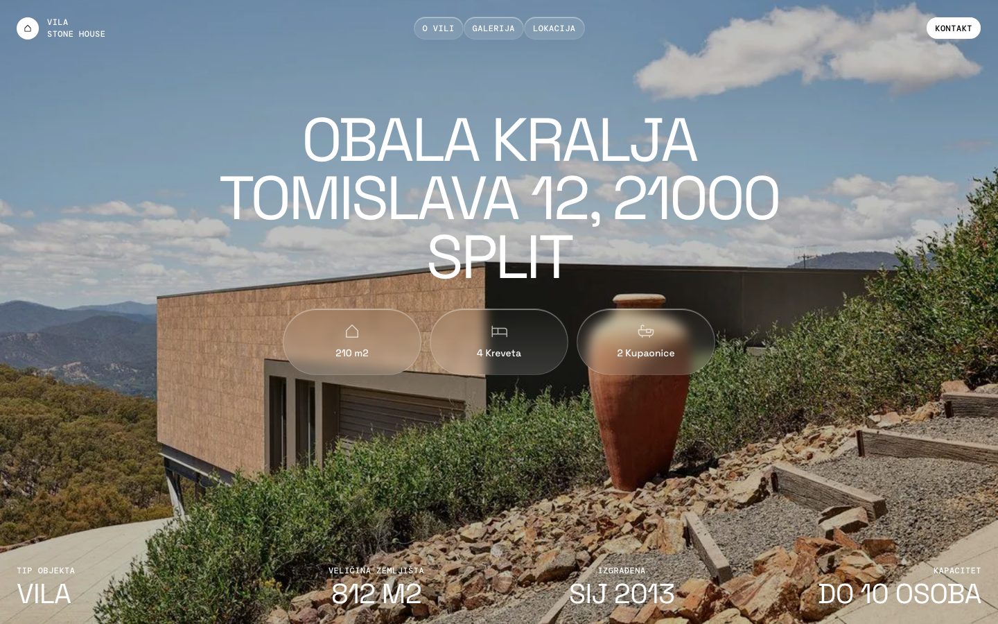 Primjer web stranice za iznajmljivače — StoneHouse predložak